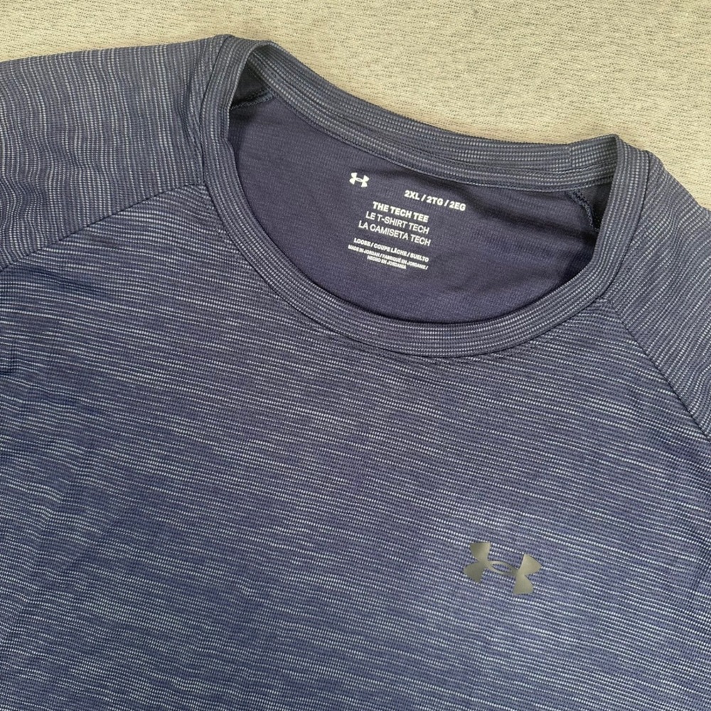 Under Armour Tech Tee Shirt Mens 2XL Navy Blue Space Dye Short Sleeve Gym - Picture 1 of 10